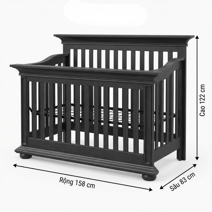 CŨI GỖ OXFORD HARLOW 4 IN 1 CONVERTIBLE CRIB NAVY MIDNIGHT SLATE