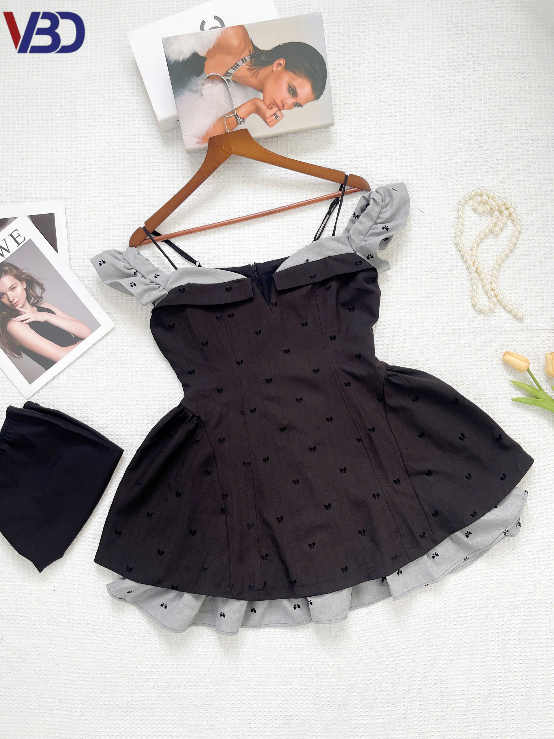 Đầm kiểu trễ vai tùng xòe kèm quần kiểu bigsize DA160 dành cho nàng từ 55-95kg