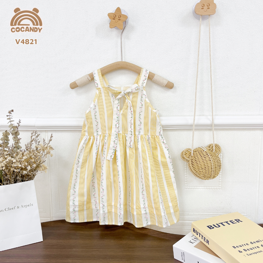 Váy 2 dây VÀNG hoa nhí cổ nơ phối ren_thumbnail_2