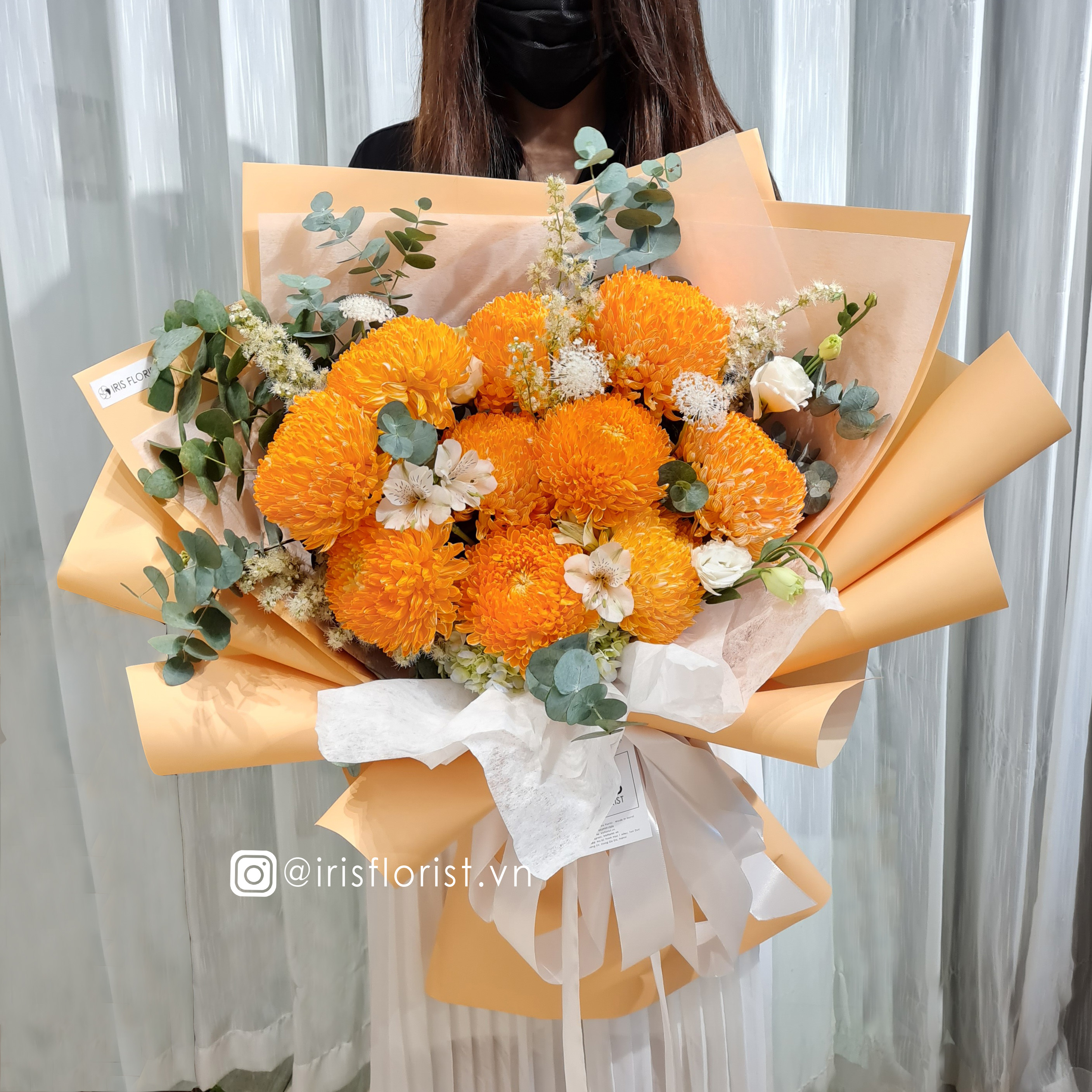 Bó hoa Cúc Mẫu đơn màu Cam (10b mix hoa phụ) - Super Big Size