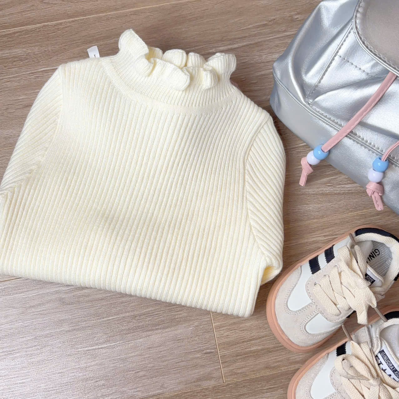 (G226) Áo len cổ 3p màu kem