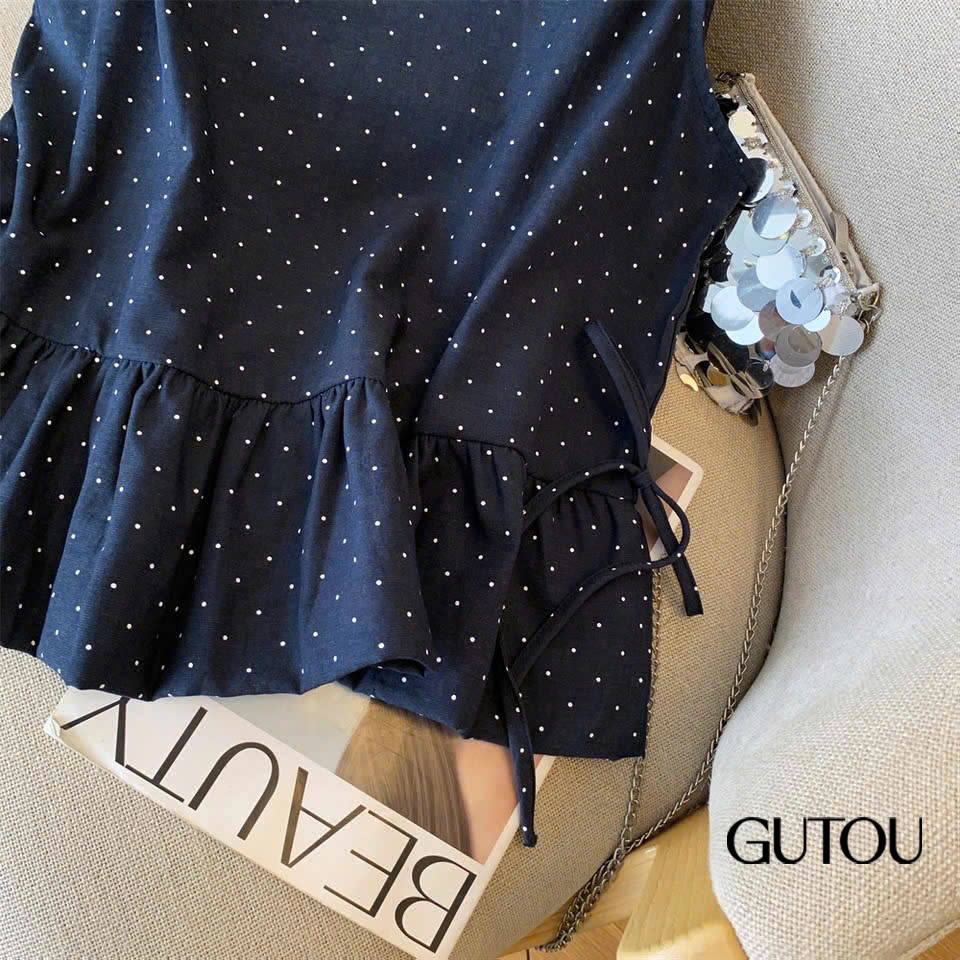 [ GUTOU ] Áo Chấm Bi Phối Bèo+Scrunchie_thumbnail_5