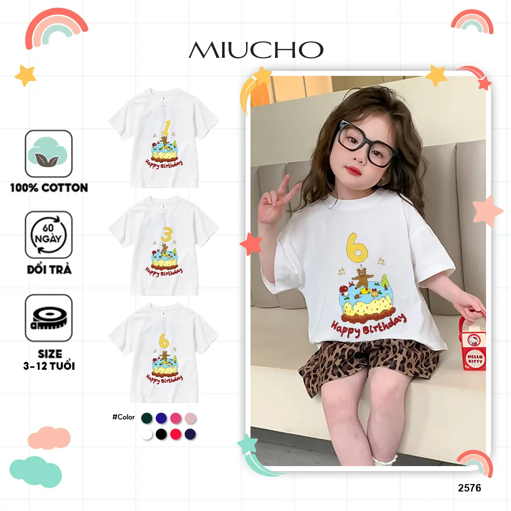 Áo thun cho bé sinh nhật 6 tuổi form rộng 2576 Miucho Kid vải cotton mềm mại thoáng mát thấm hút mồ hôi