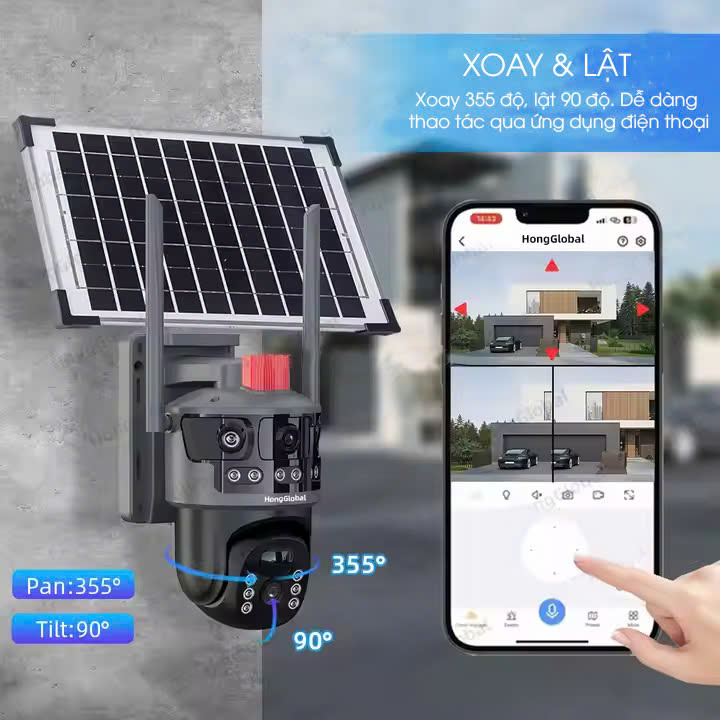 Camera Năng Lượng Mặt Trời 4G 2 Ống Kính – TQ20E PTZ Siêu Rộng 3 Màn Hình