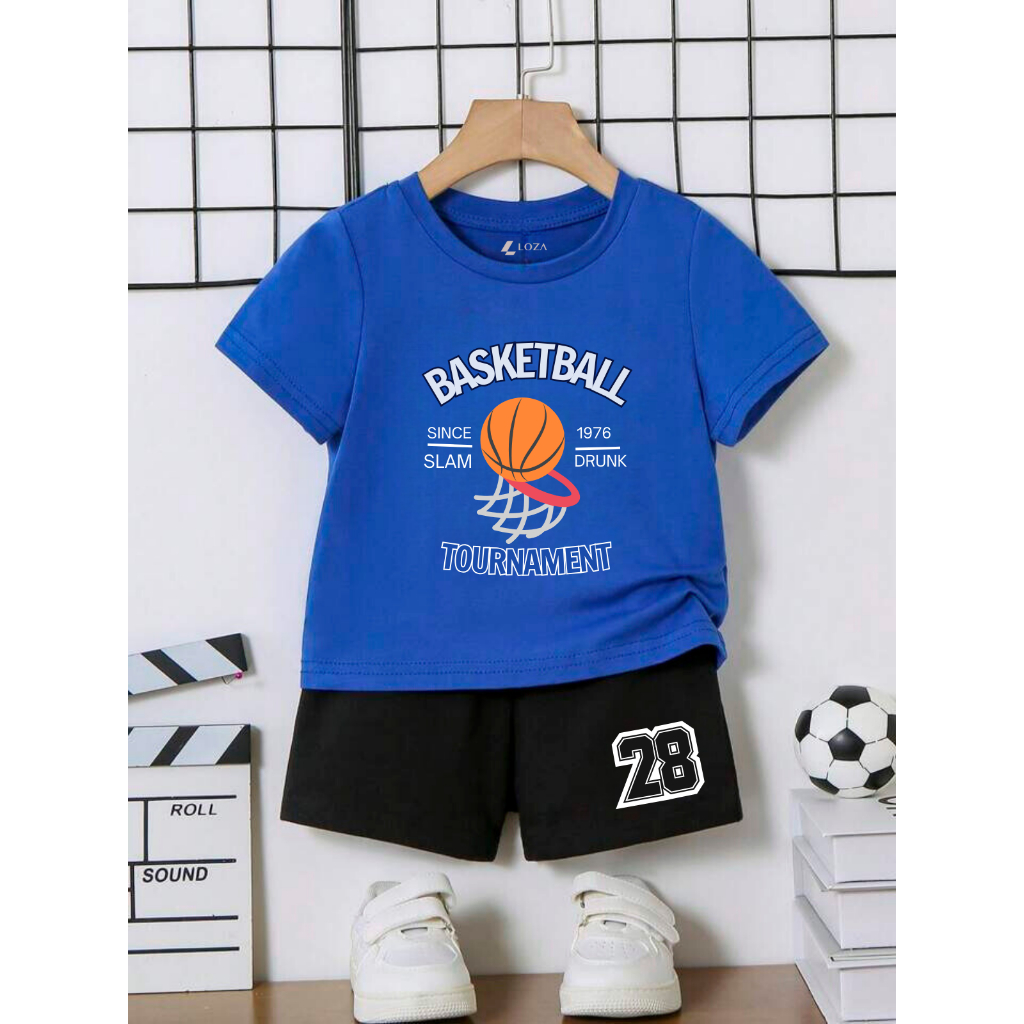 Bộ quần áo bé trai in hình bóng rổ 'Basketball 28'- Loza Kids BD006