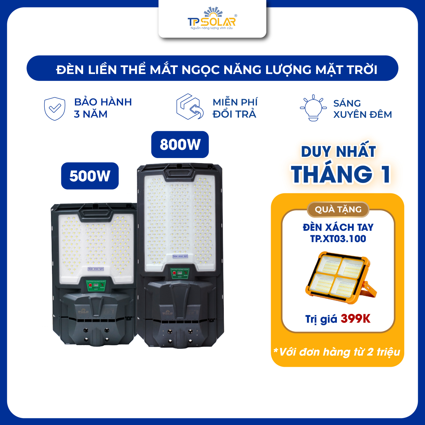 Đèn đường liền thể cao cấp ba mặt LED mắt ngọc (TP.LT11.500 / TP.LT11.800)