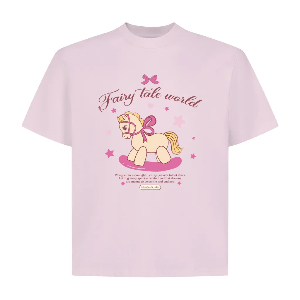 Áo thun nữ form boxy hình ngựa gỗ dễ thương 2617 Miucho vải cotton 2c thoáng mát dày dặn in mix