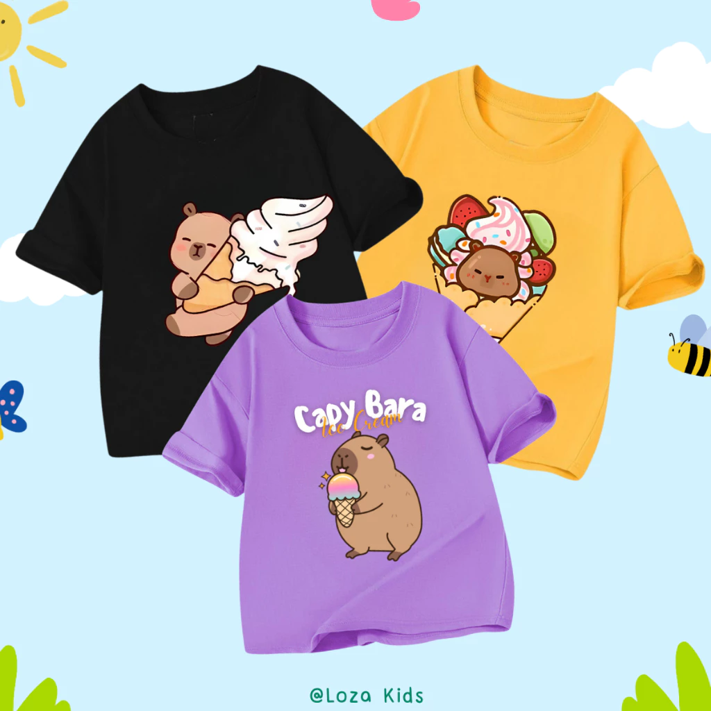 Áo thun bé trai, bé gái in hình CapyBara ăn kem - Loza Kids AT012 AT012