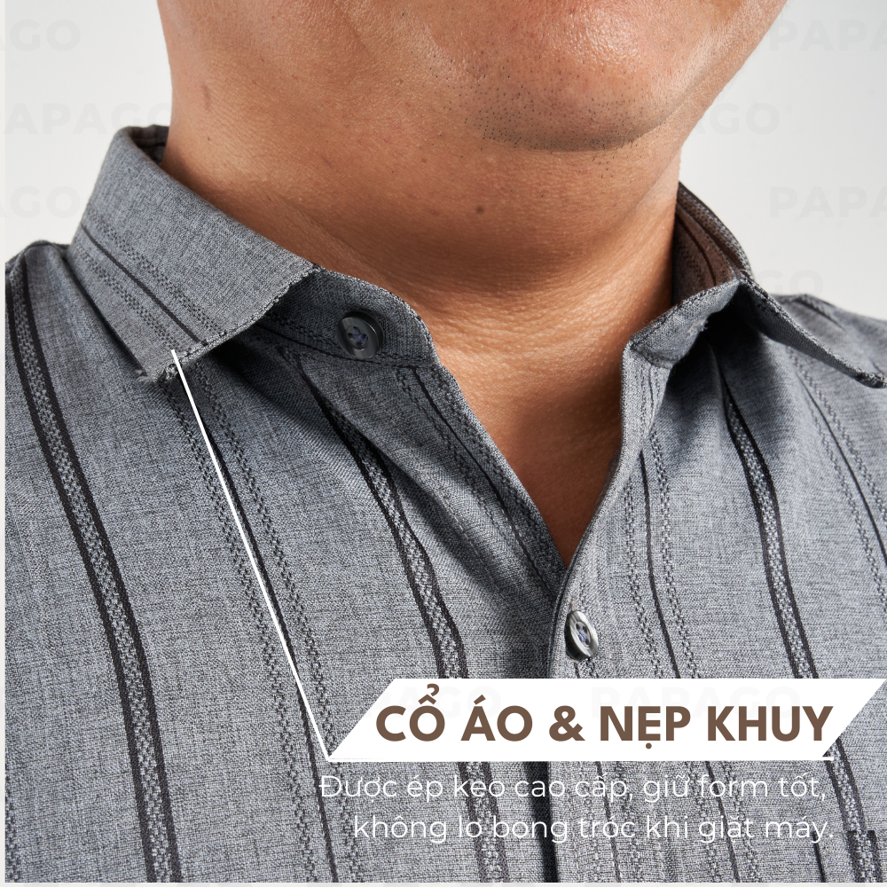 Áo sơ mi nam trung niên PAPAGO tay ngắn lai bầu vải xô đũi mềm mịn cao cấp kẻ sọc - P23SNKD001_thumbnail_4