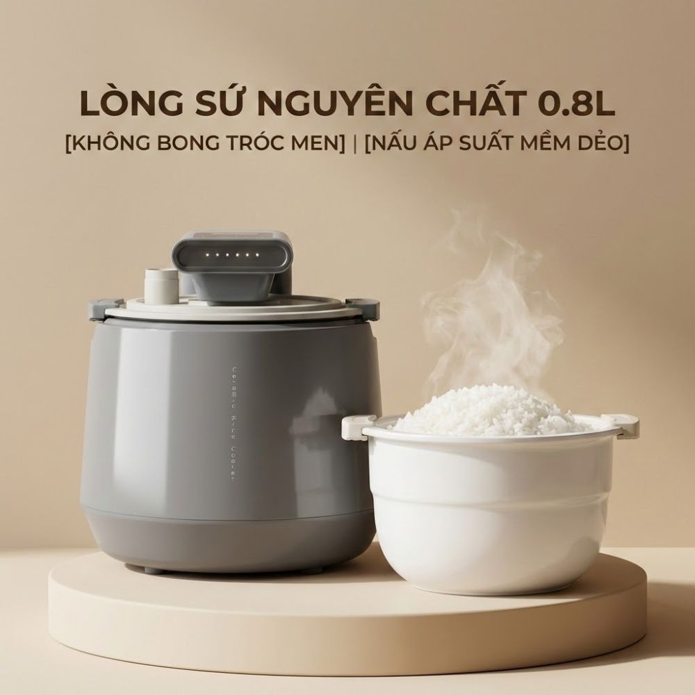 Nồi Cơm Điện Áp Suất Lòng Sứ Dưỡng Sinh Mishio MK396