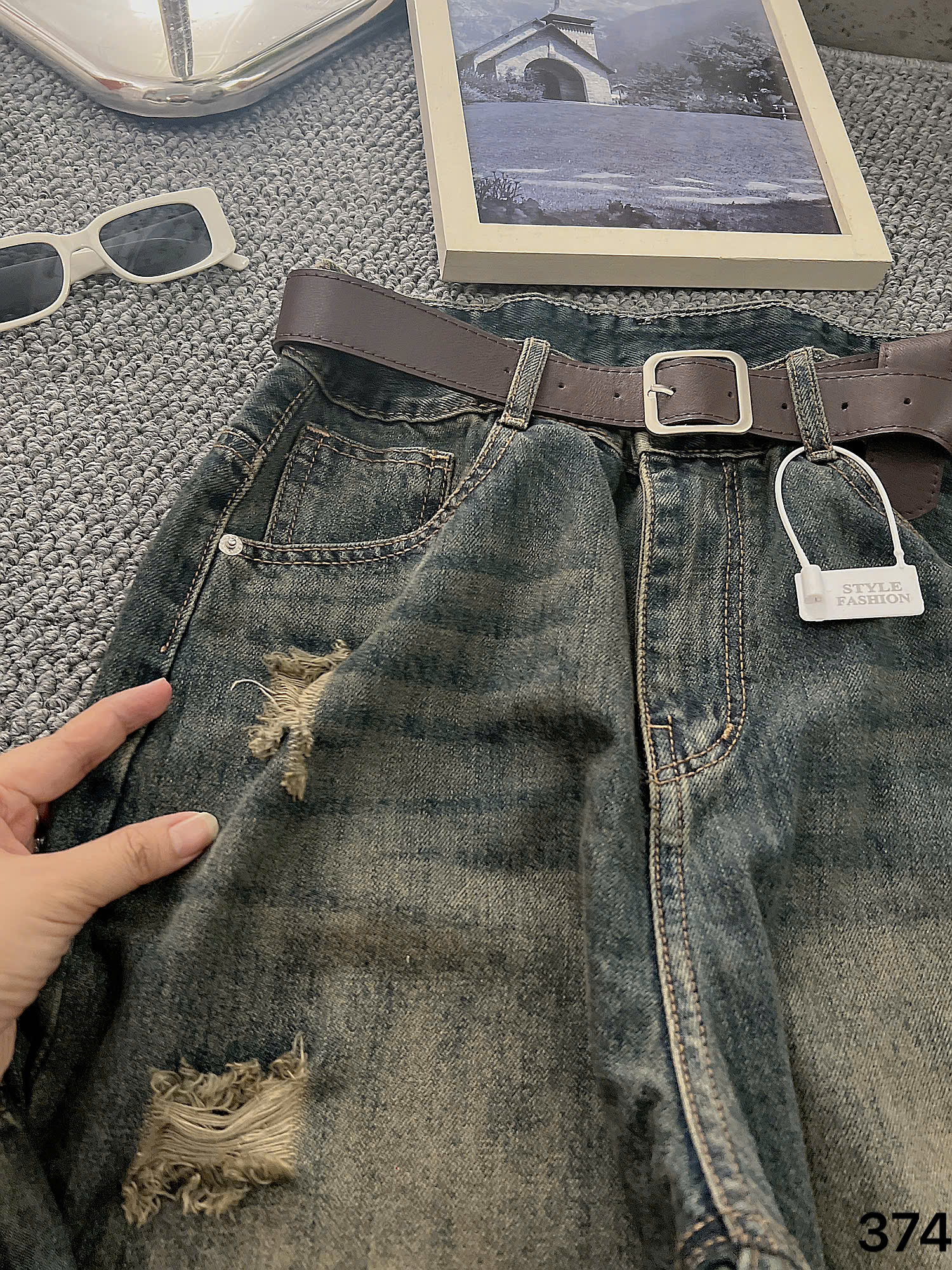 Quần jean baggy rách kiểu bigsize QJ374 dành cho nàng béo mập từ 55-90kg_thumbnail_8