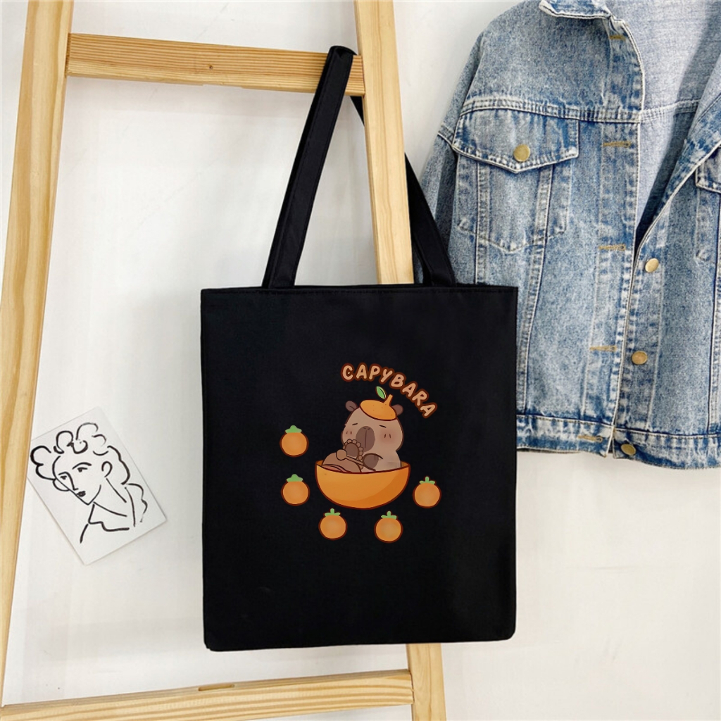 Túi tote in hình Capybara có túi phụ- Túi vải canvas kích thước 33x37cm đựng vừa A4 và laptop - TOTE05_thumbnail_1