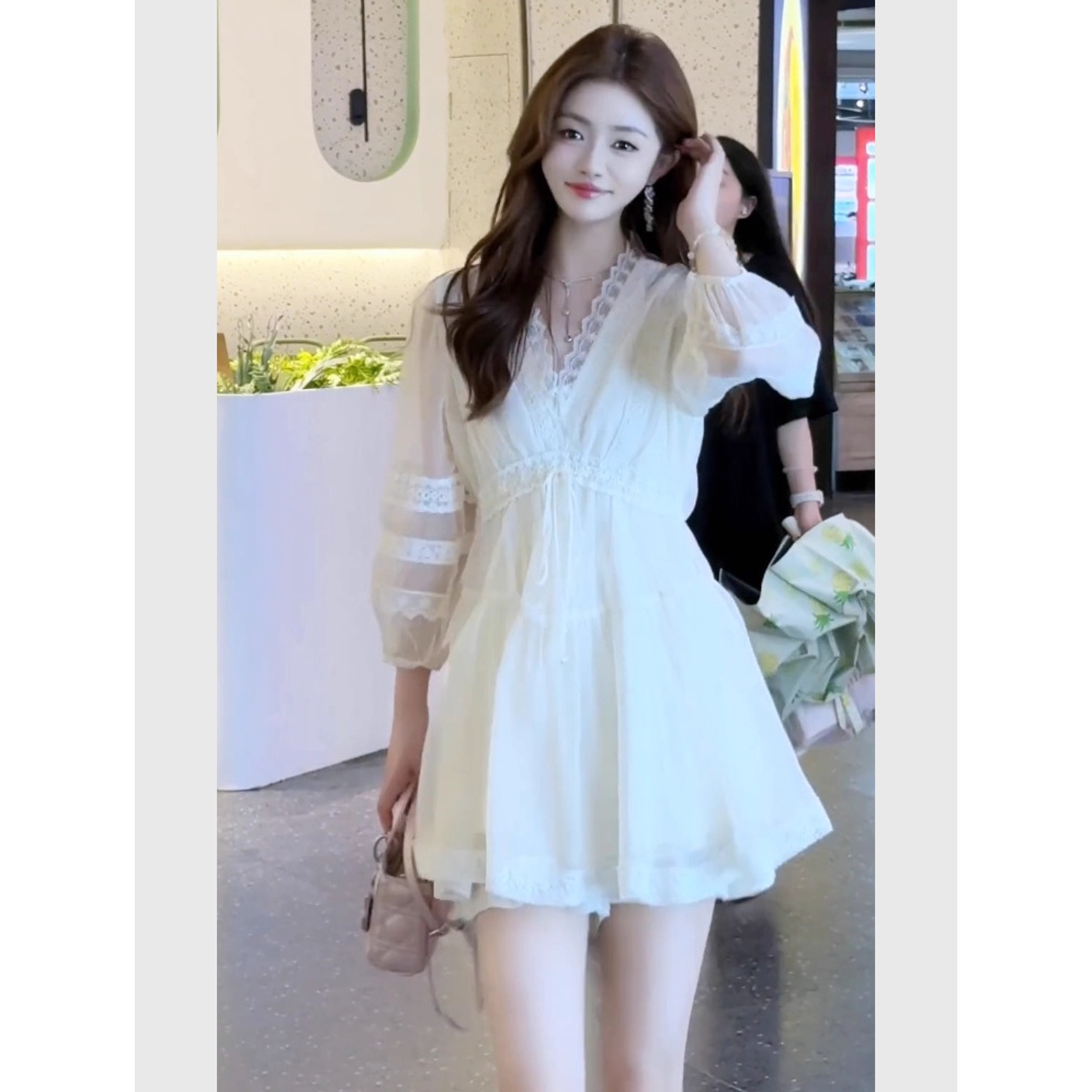 17078-Set bộ áo voan viền ren kèm quần sọt ( voan , lót)