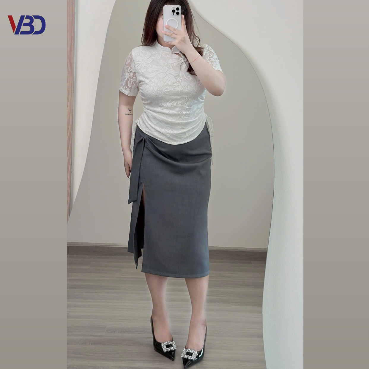 Chân váy xếp ly phối 1 bên kiểu bigsize CV034 dành cho nàng béo mập từ 55-95kg_thumbnail_2