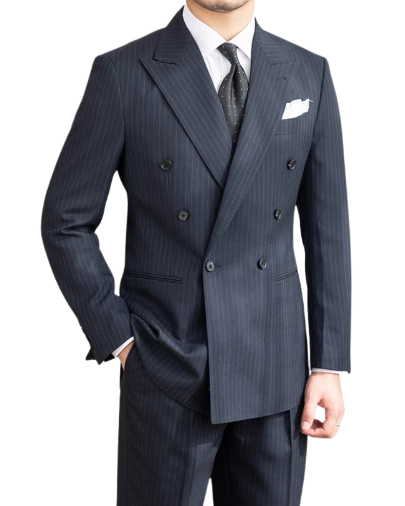 Navy Striped Suit – Double-Breasted Design