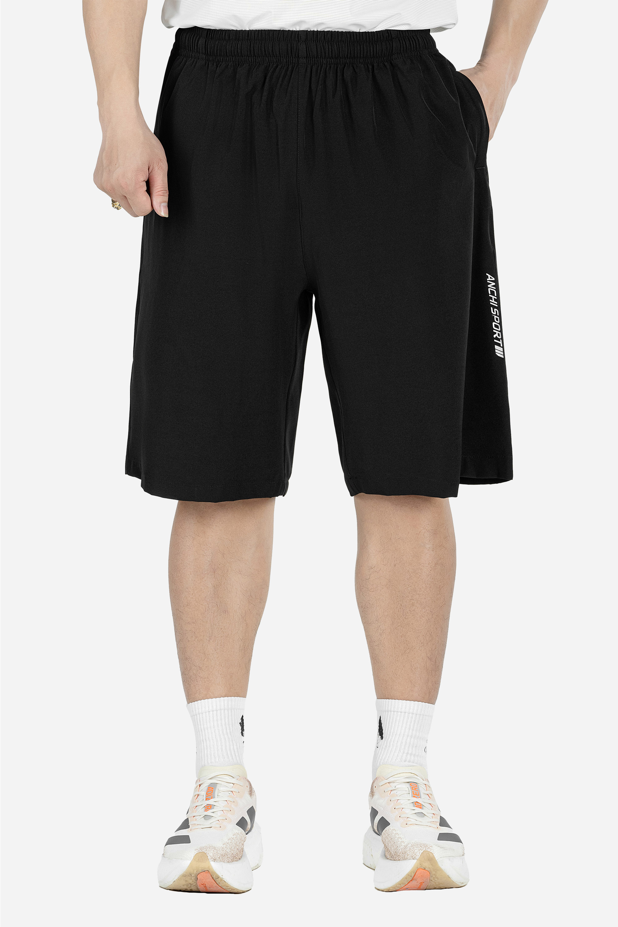 Quần Soọc Gió Exdry Nam Trung Niên ANCHI Dáng Suông Dài Qua Gối Màu Đen