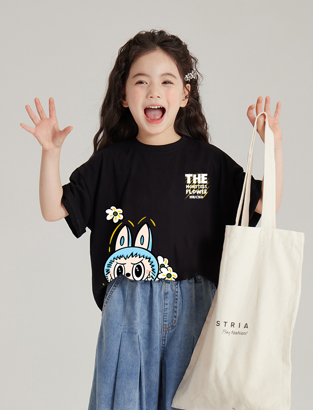 Áo thun bé gái labubu dễ thương nhiều màu sắc AED1465 Miucho Kid vải cotton thoáng mát cổ tròn in graphic_thumbnail_4