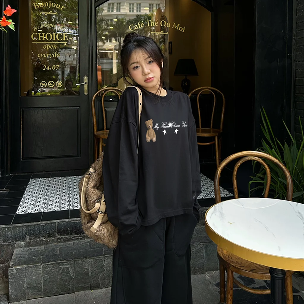 Áo thun boxy tay dài Gấu Teddy phối chữ Miucho 3116_thumbnail_3