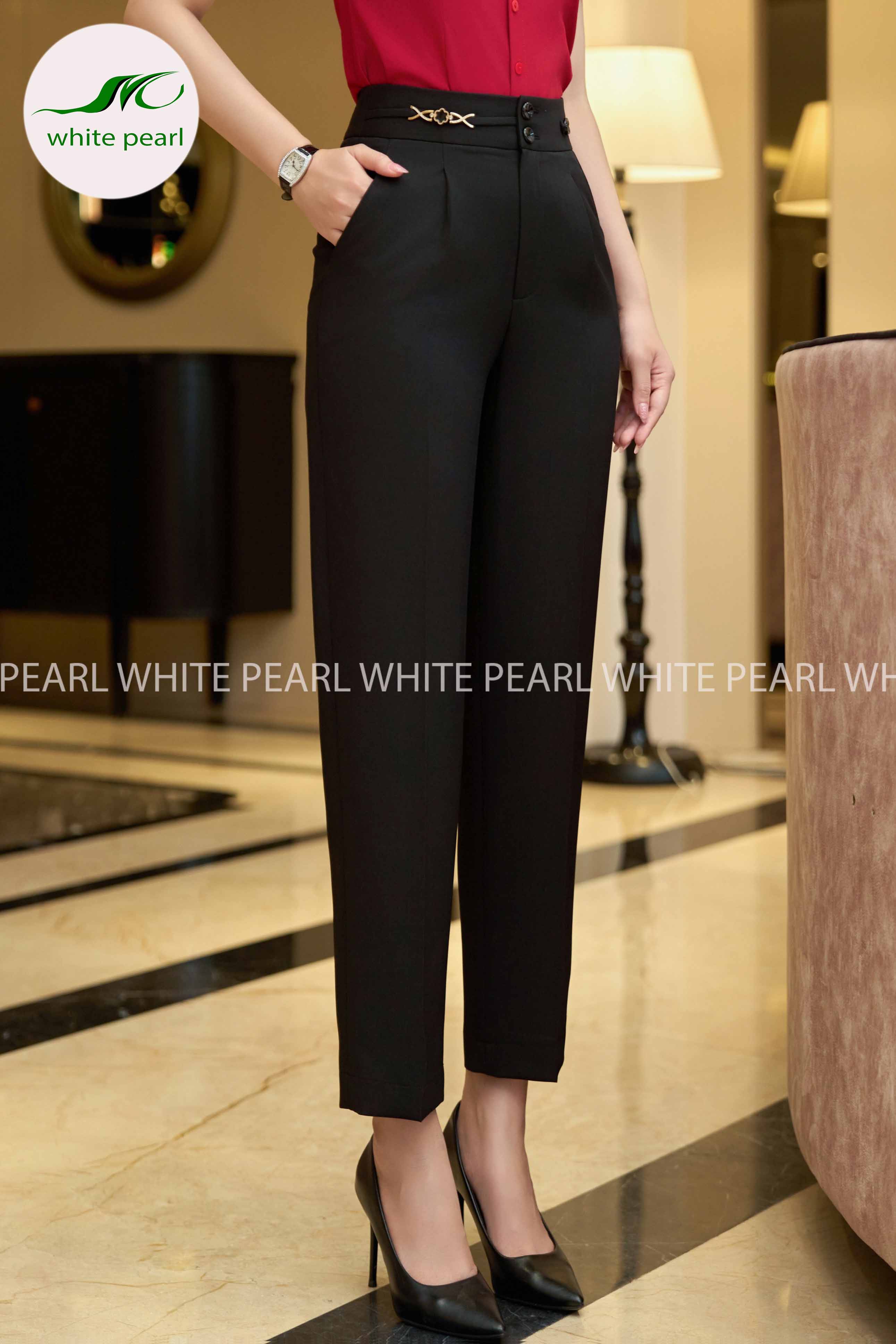 Áo sơ mi cổ đức kết hợp quần baggy thụng 1 ly thời trang công sở nữ cao cấp White Pearl_thumbnail_3