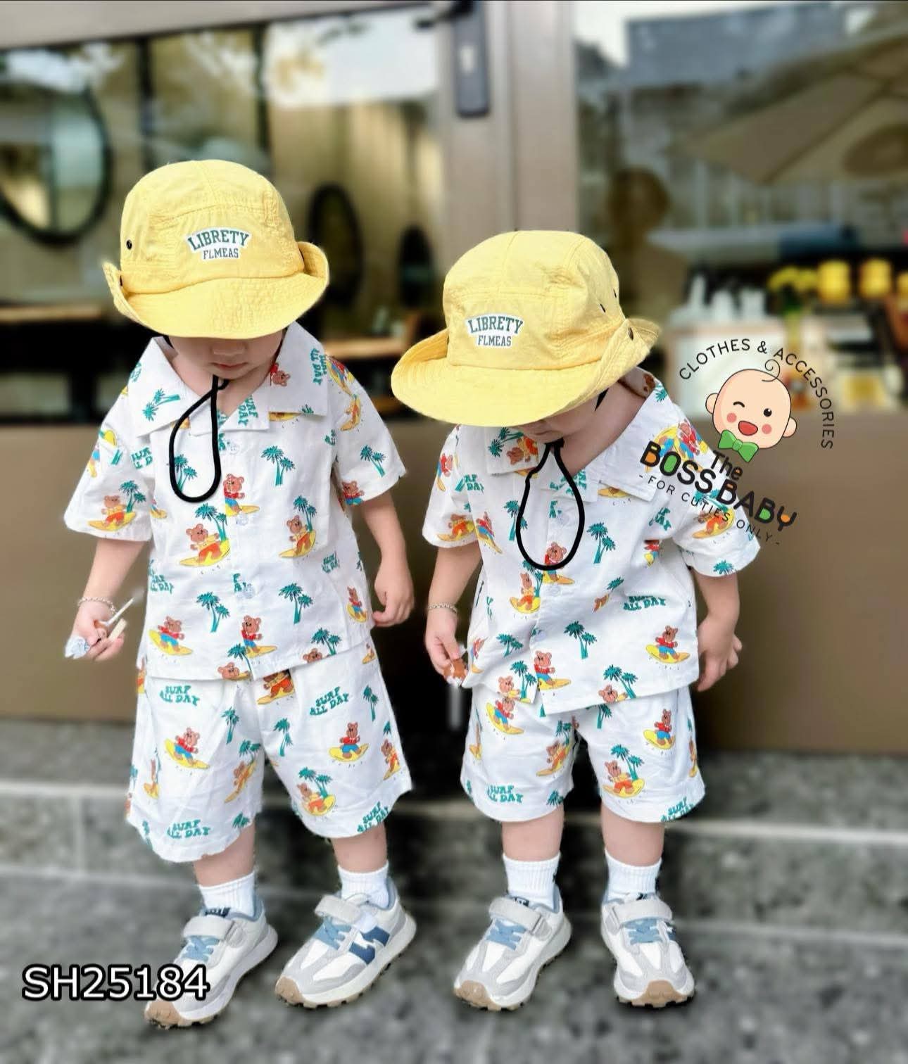Set bộ pyjama trắng thô kaki gấu lướt sóng_thumbnail_4