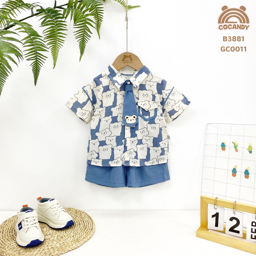 Bộ cộc XANH DƯƠNG phối gấu + Cà vạt