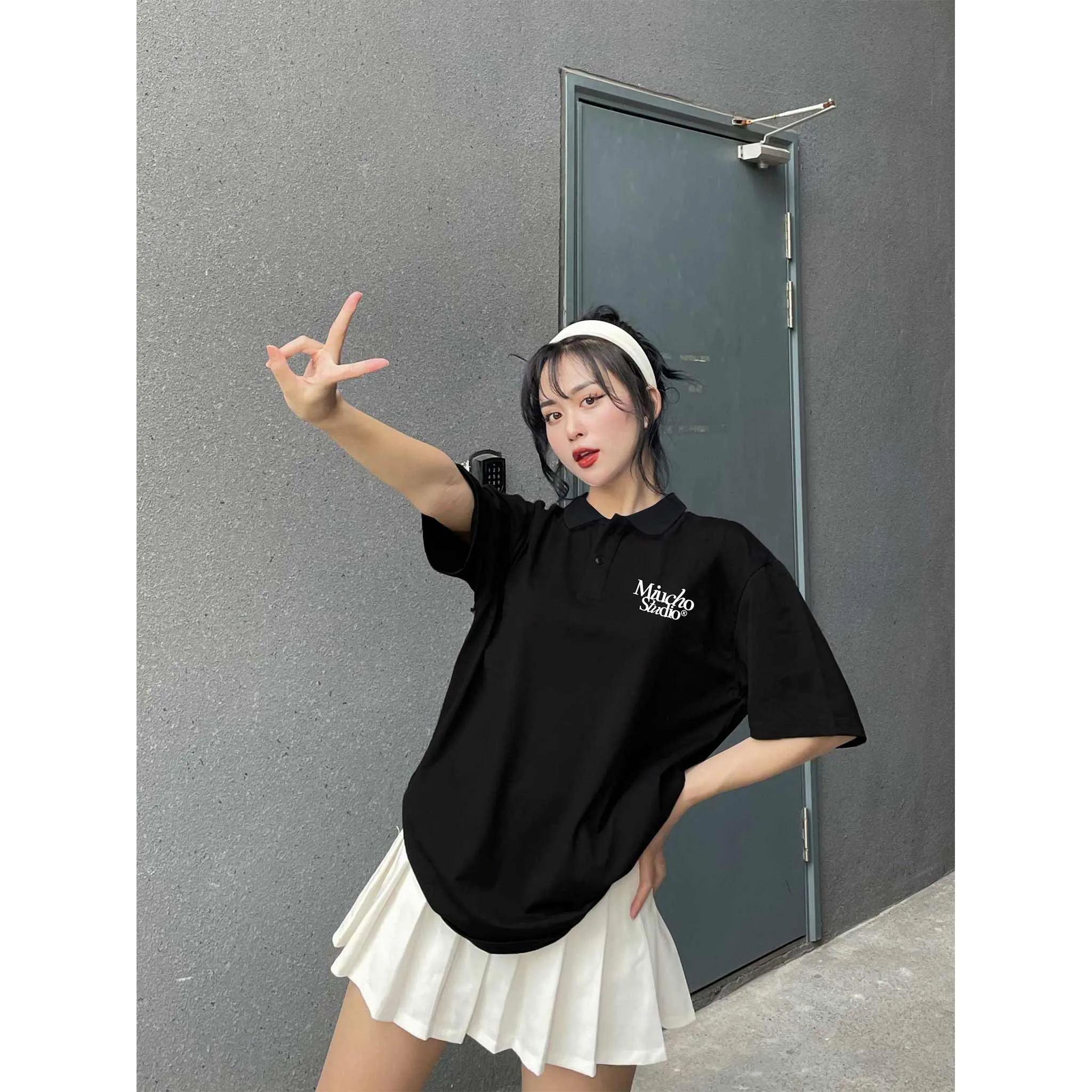 Áo polo form oversize basic 2476 Miucho tay ngắn cổ trụ vải cotton thoáng mát cao cấp_thumbnail_6