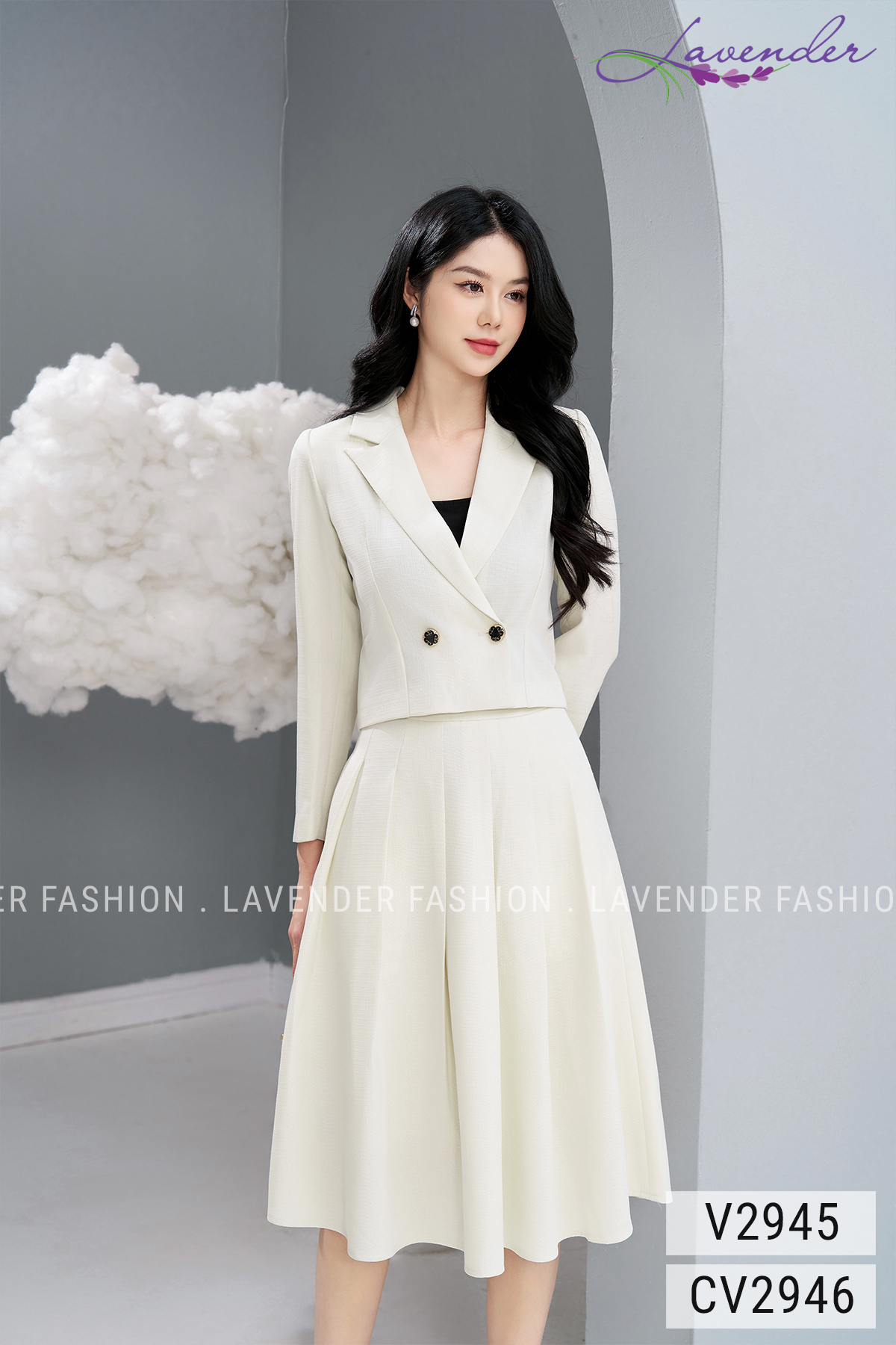 Chân váy xòe Thời trang Lavender dạ tweed kem be CV2946_thumbnail_2