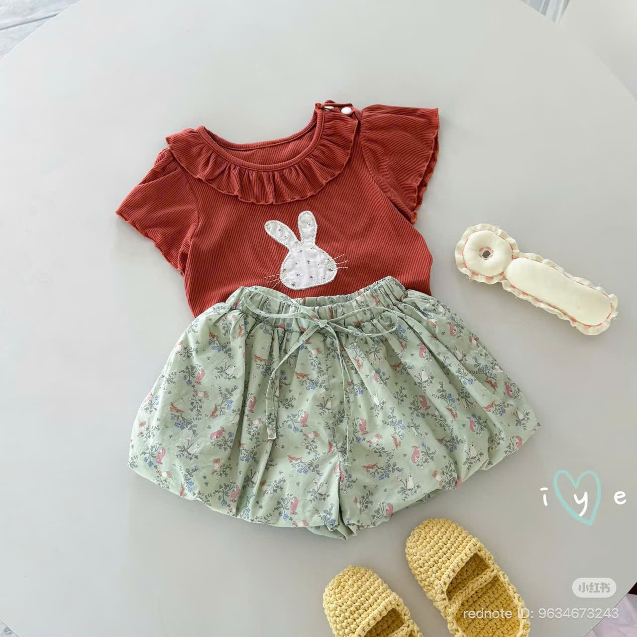 A86 - Áo cotton gân cổ bèo thêu thỏ hãng IYE (Sz80-100)