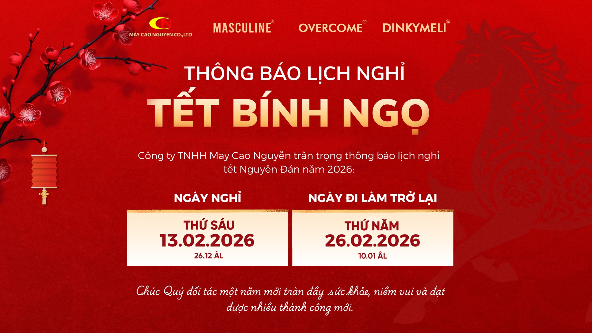 Thông báo nghỉ tết Bính Ngọ 2026
