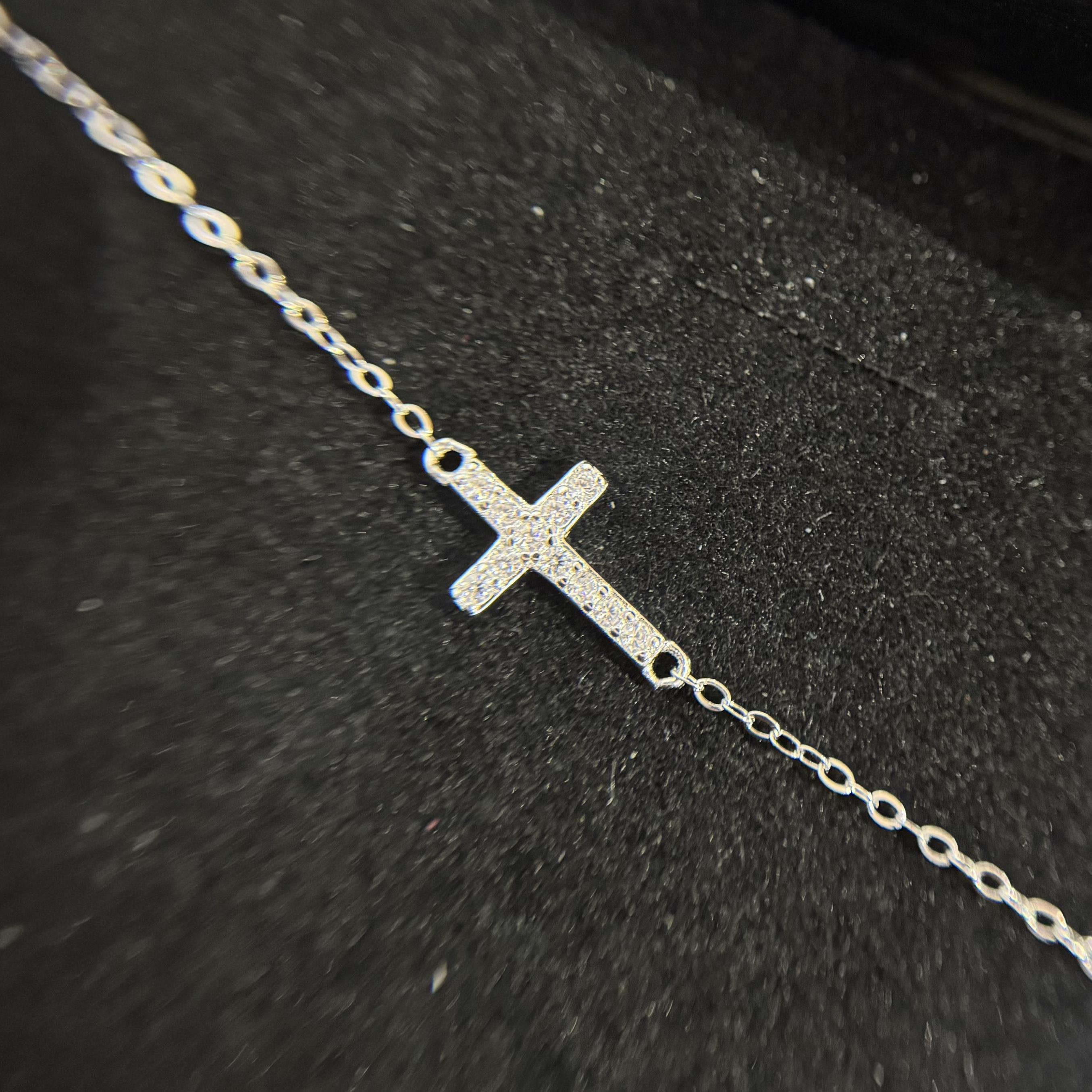 vòng tay bạc 925 thánh giá kim cương dây mảnh