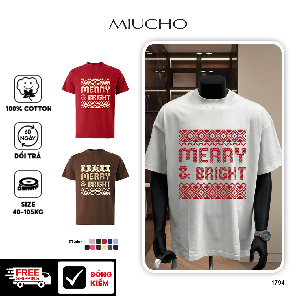 Áo phông nam giáng sinh noel form rộng cổ tròn vải cotton thoáng mát 1794 Miucho Iconic in artwork