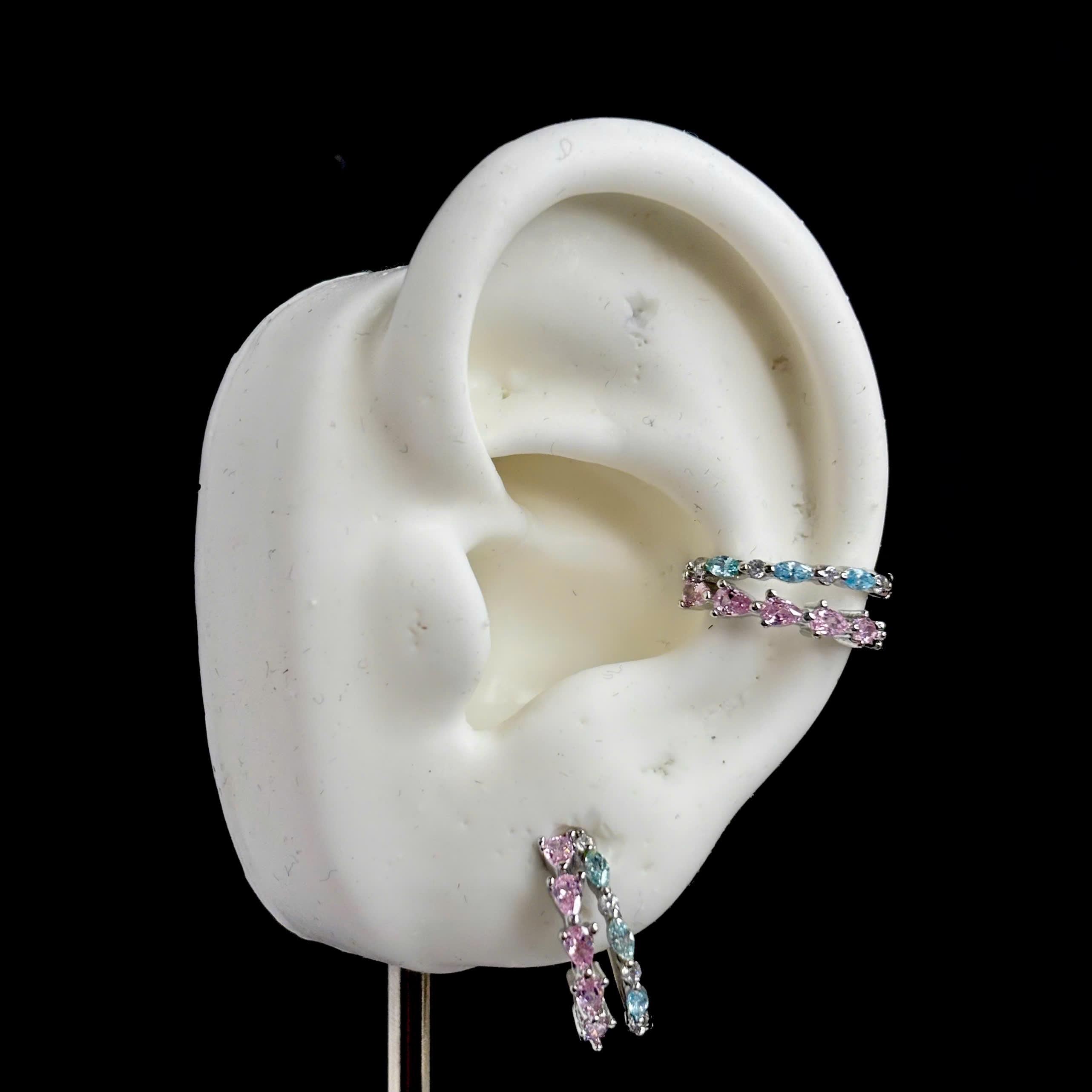 Khuyên vòng hợp kim mạ bạc hồng xanh size 10