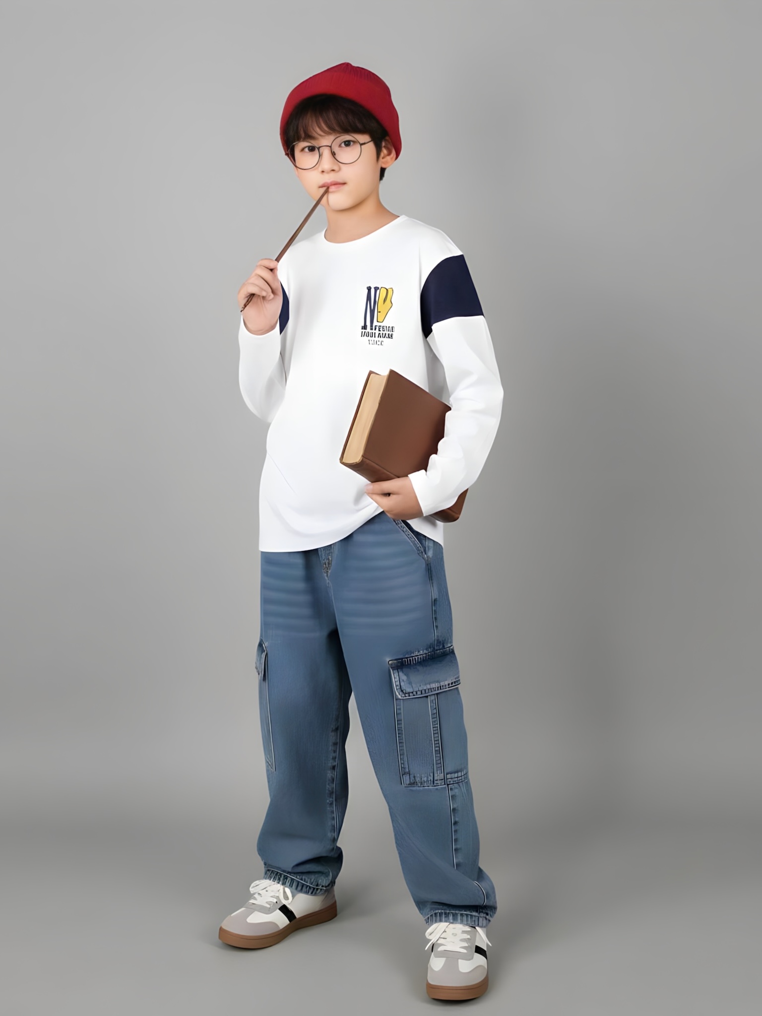 Áo phông dài tay trắng phối tay in chữ