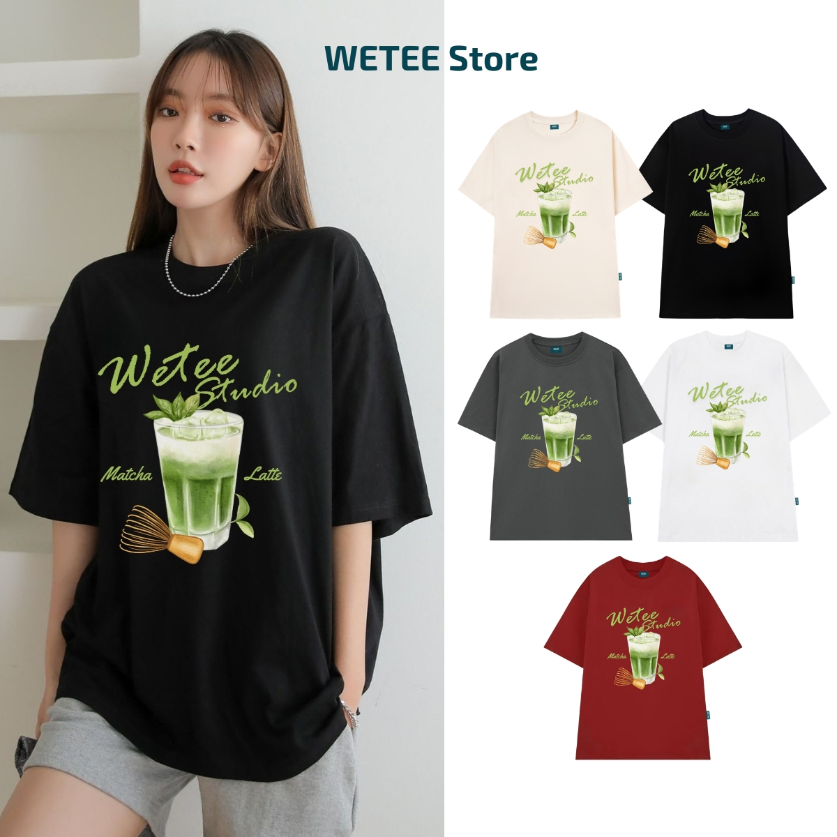 Áo phông oversize nữ hình Matcha Latte local brand We Tee chất cotton 250 gsm - WU1085