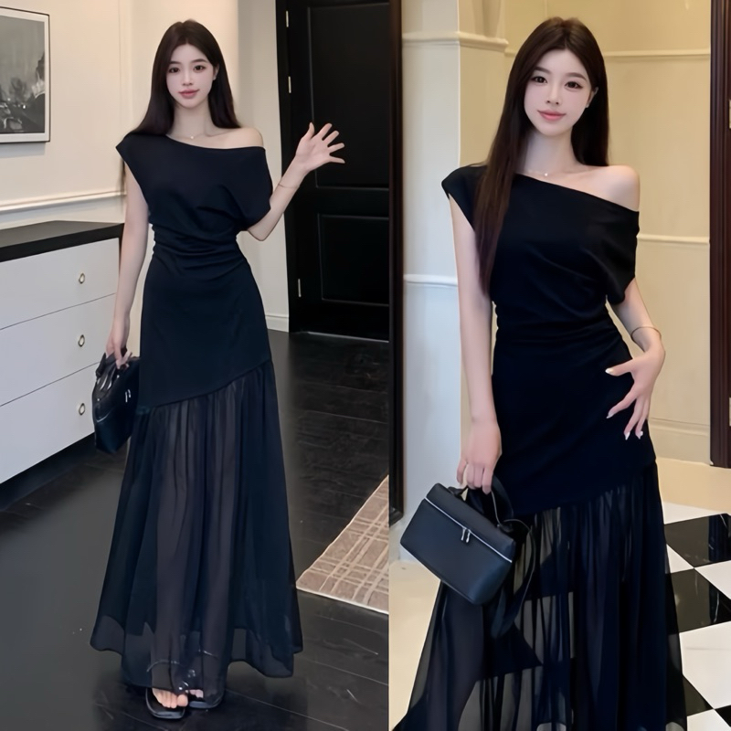 Đầm body lệch vai phối tơ, váy dự tiệc dáng dài sang chảnh Logastore_L198_thumbnail_2