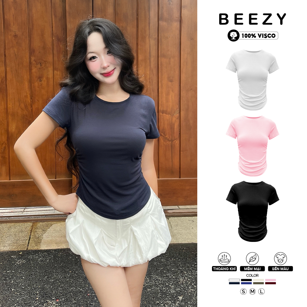 Áo thun nhún eo nữ AT00042 form regular Beezy che bụng, co giãn thoáng mát đủ màu