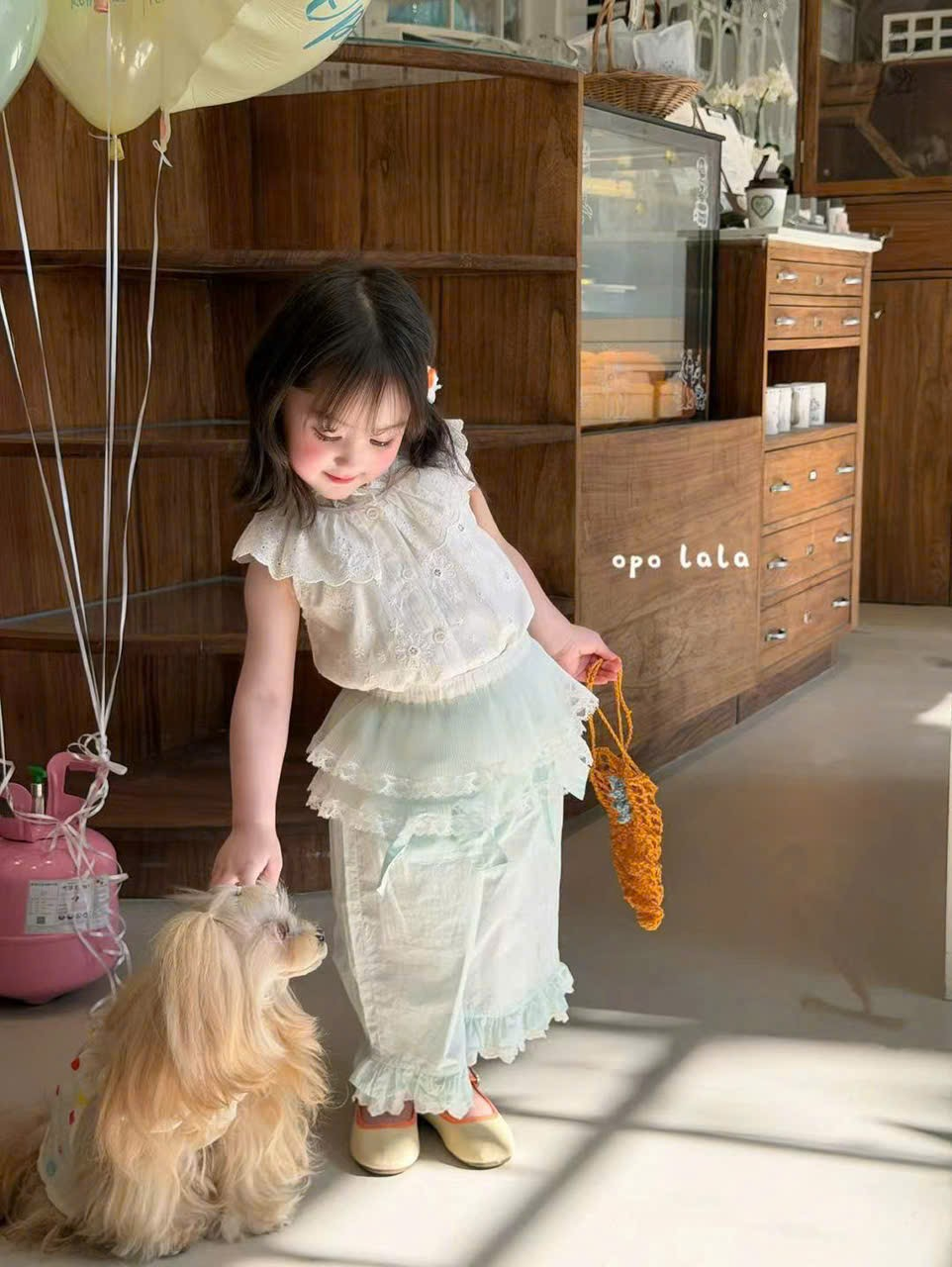 C86 - Quần thô cạp voan gấu bèo màu xanh mint hãng Opl (Sz90-130)