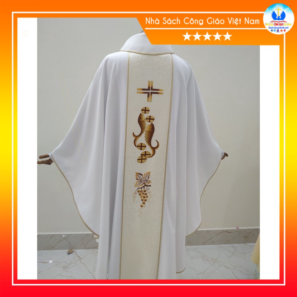 Áo Lễ Linh Mục trắng bạch kim AL2-17 Quà tặng Công Giáo, GIÁNG SINH, Lễ quan thầy, truyền chức, sinh nhật cha xứ