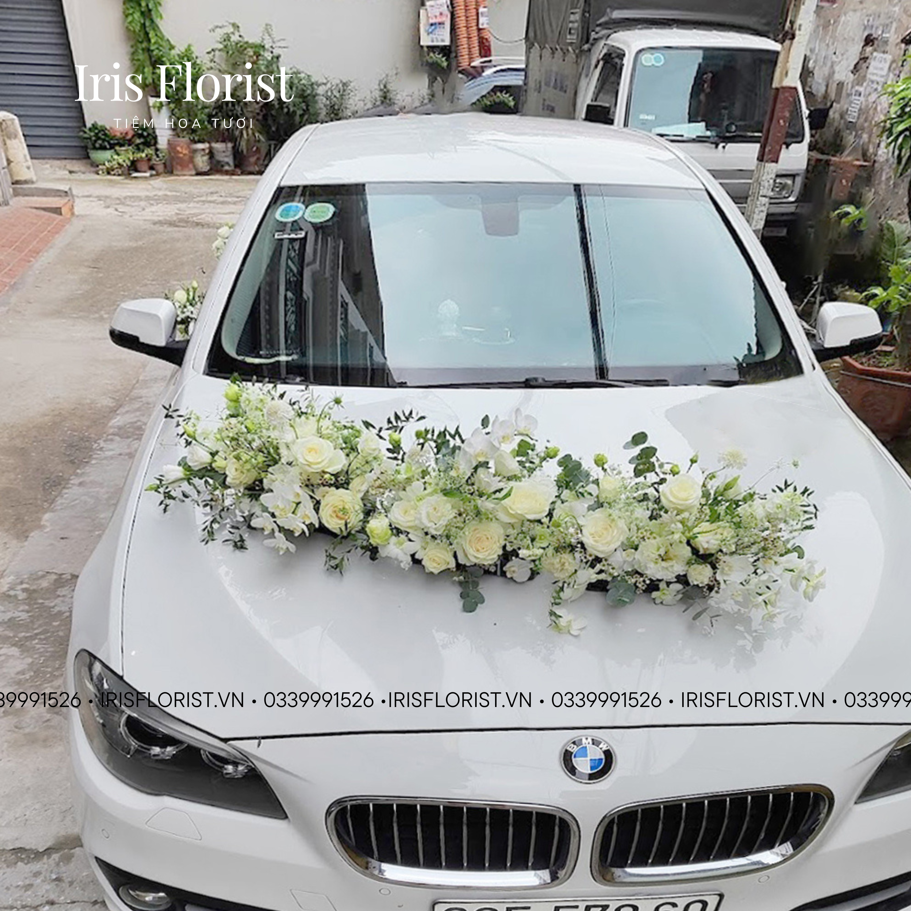 Wedding Car - Hoa mix tone trắng 02