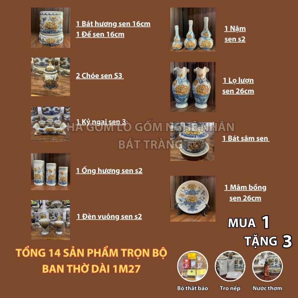 HG040 Đồ Thờ Cúng Bộ 14 món ban thờ 1M27 men rạn nổi nghệ nhân Bát Tràng chế tác TẶNG Thất Bảo, Tro Nếp_thumbnail_1
