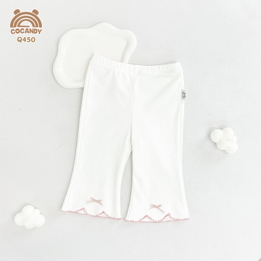 Quần legging lửng TRẮNG ống loe phối nơ nhỏ