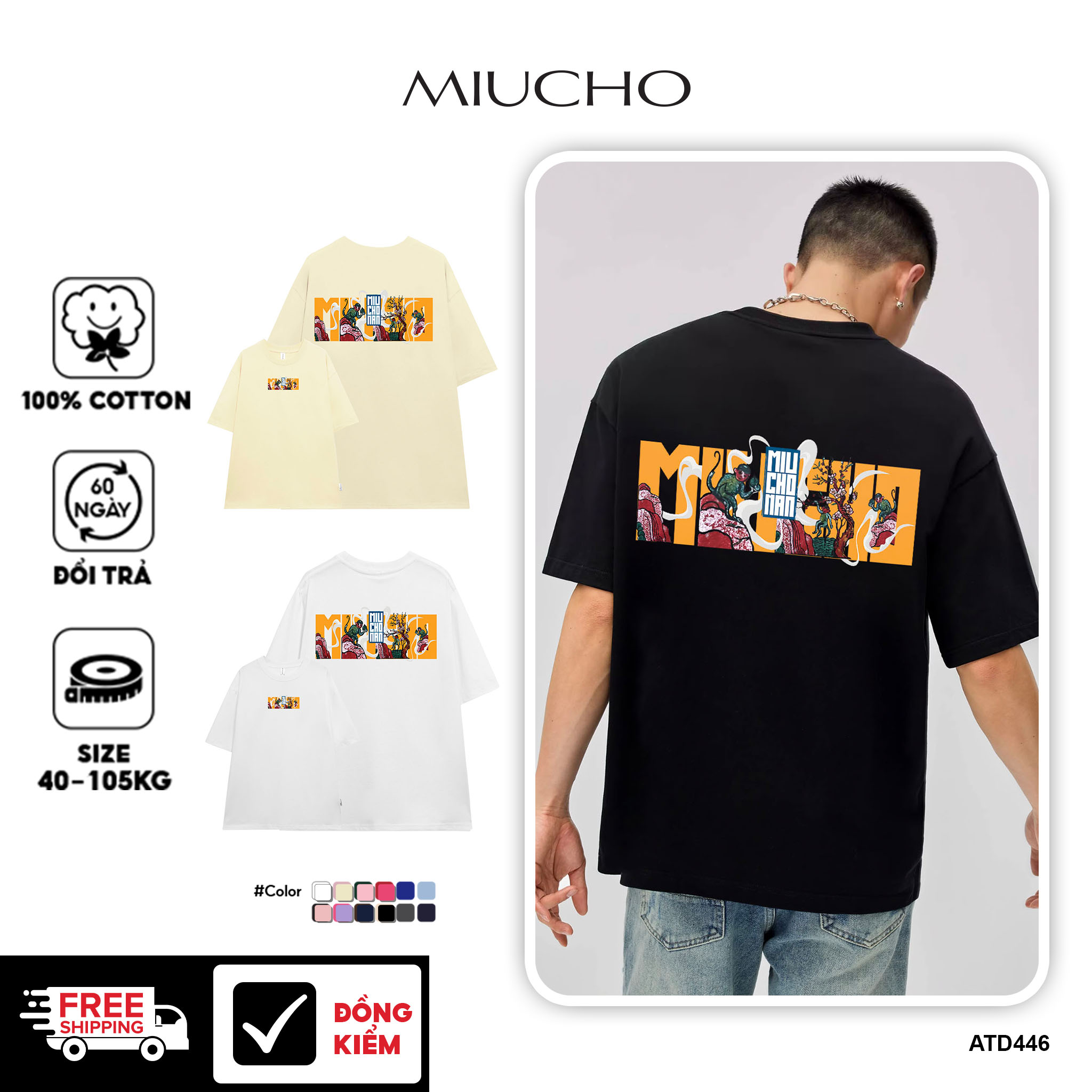 Áo thun nam form rộng 12 con giáp tuổi Thân ( tuổi khỉ) ATD446 Miucho Man cotton cổ tròn ingraphic