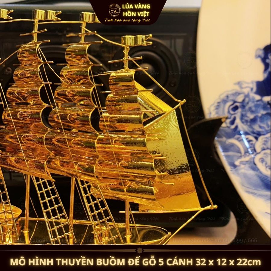 THUYỀN BUỒM ĐẾ GỖ 5 CÁNH 32x12x22cm_thumbnail_5