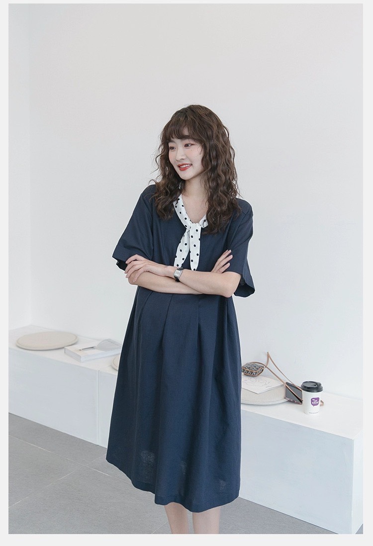 Váy linen Hàn cổ chấm bi HADO