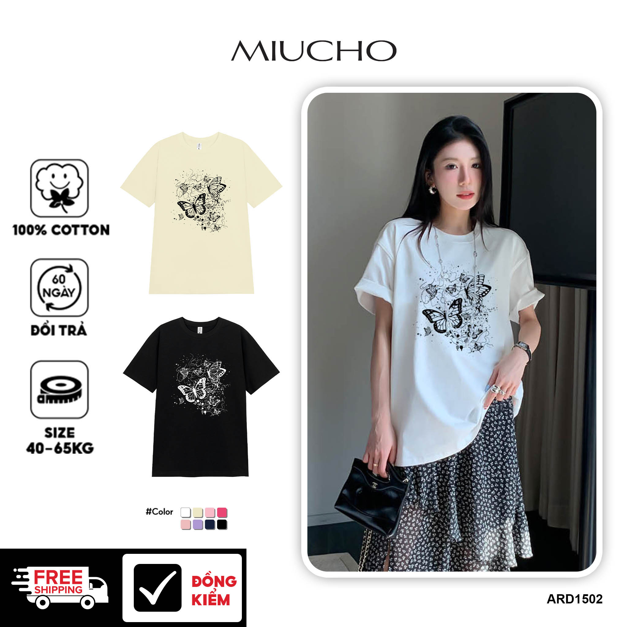 Áo thun nữ form vừa regular tôn dáng ARD1502 Miucho Chic vải cotton co giản cổ tròn in artwork_thumbnail_0