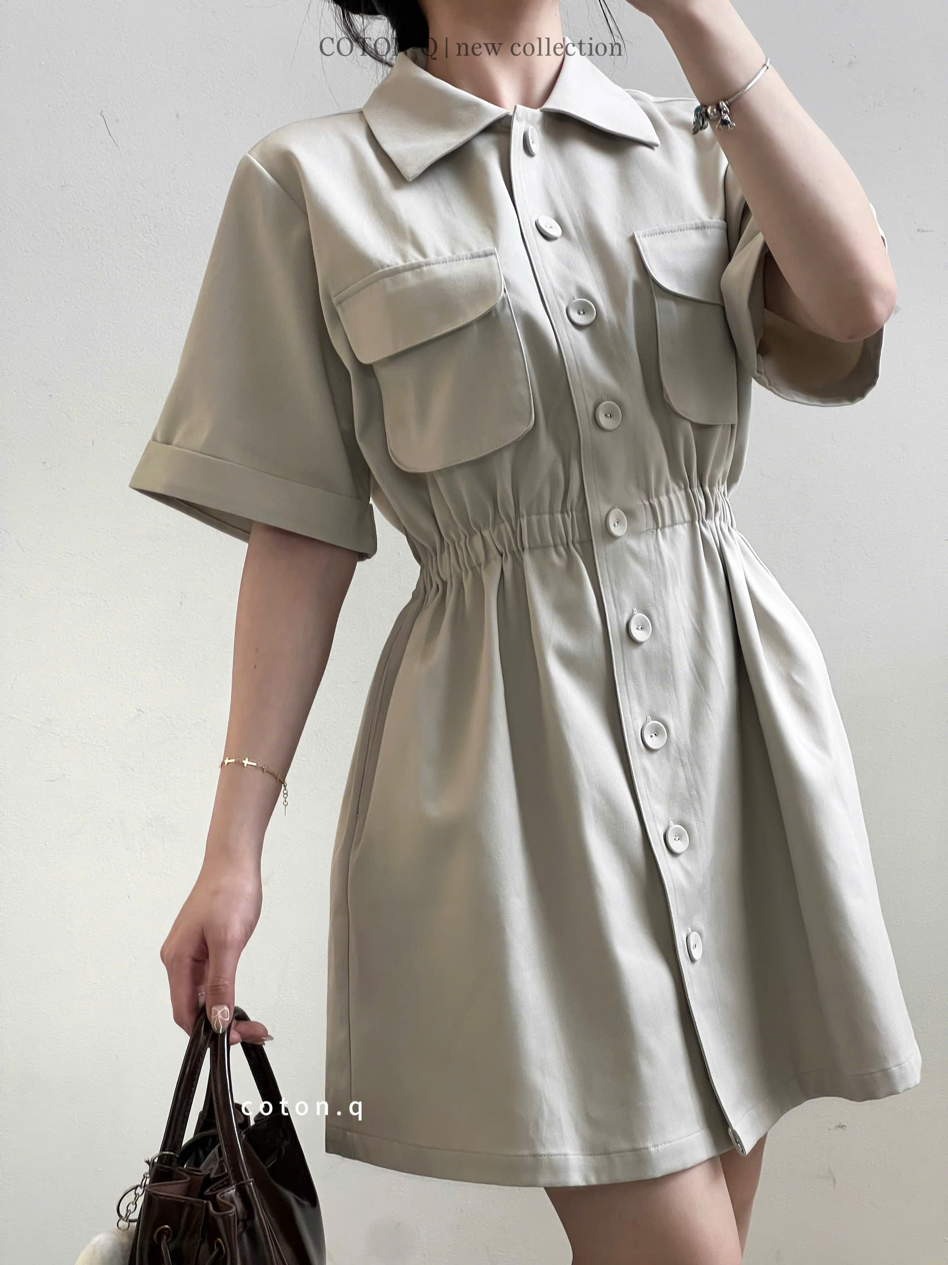 Đầm nữ Coton Q nhún 2 túi ( BE )_thumbnail_18
