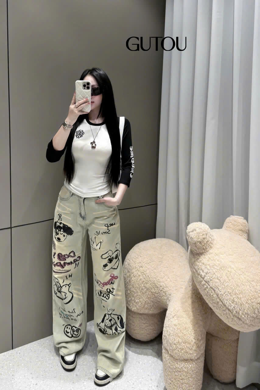 [ GUTOU ] Quần Jean Suông Hoạt Hình Dog Camping_thumbnail_2