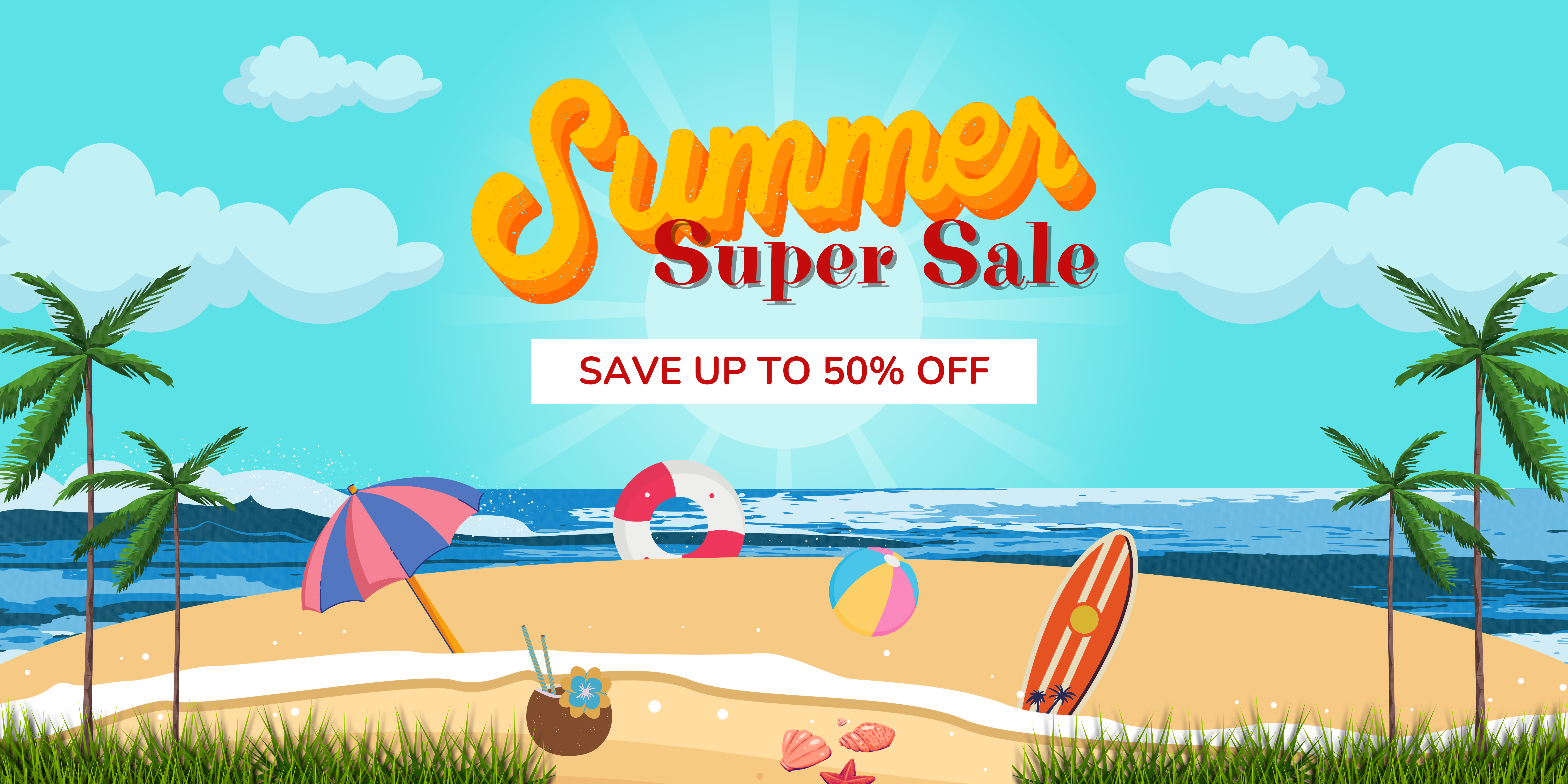 Blue Green Summer Super Sale Banner