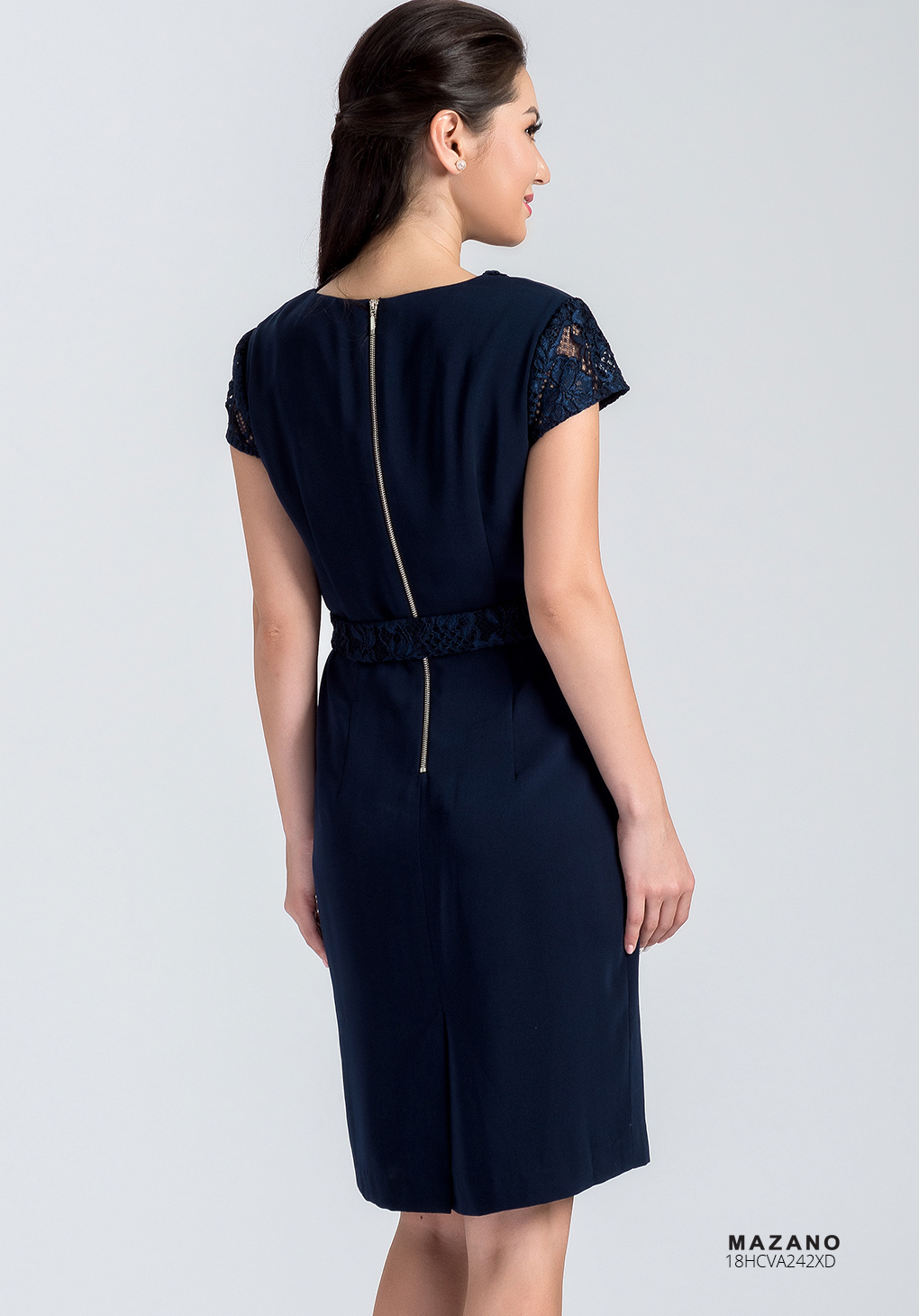 Váy xanh phối đai eo cổ V_thumbnail_3