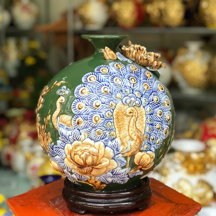 Bình Tài Lộc - Lọ Hoa Hút Lộc Gốm Bát Tràng Bền Đẹp Cao Cấp TẶNG ĐẾ GỖ Họa tiết Thuận Buồm Xuôi Gió_thumbnail_2